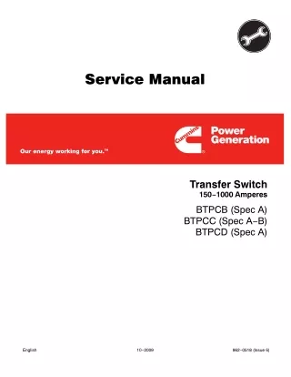 CUMMINS ONAN BTPCC TRANSFER SWITCH 150-1000 AMPERES Service Repair Manual