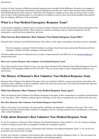 The Ultimate Guide to Houston's Best Volunteer Non-Medical Response Team