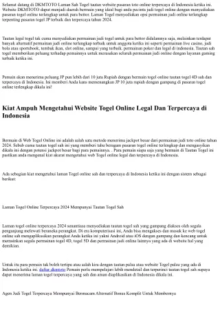 DKMTOTO Laman Togel Terpercaya &amp; Toto Legal Gampang Menang Indonesia