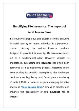 Simplifying Life Insurance: The Impact of Saral Jeevan Bima