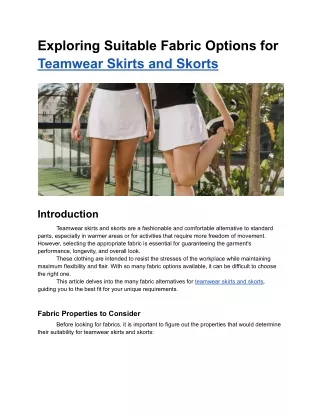 Mar. 6, 2024 - Exploring Suitable Fabric Options for Teamwear Skirts and Skorts