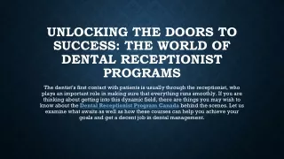 Unlocking the Doors to Success The World of Dental Receptionist Programs