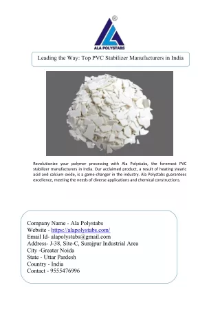 PVC Stabilizer Manufacturers in India