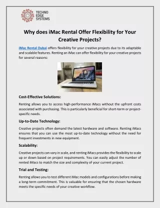 Why does iMac Rental Offer Flexibility for Your Creative Projects?