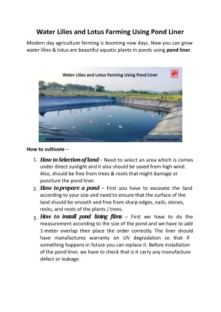 Water Lilies and Lotus Farming Using Pond Liner