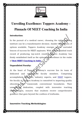 Toppers Academy: Redefining Excellence In NEET Coaching Across India