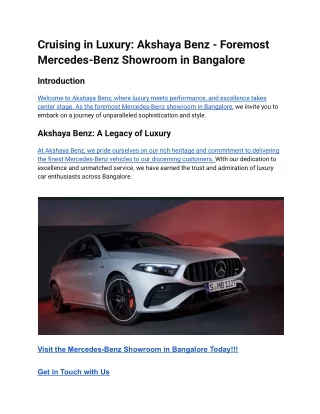 Cruising in Luxury_ Akshaya Benz - Foremost Mercedes-Benz Showroom in Bangalore