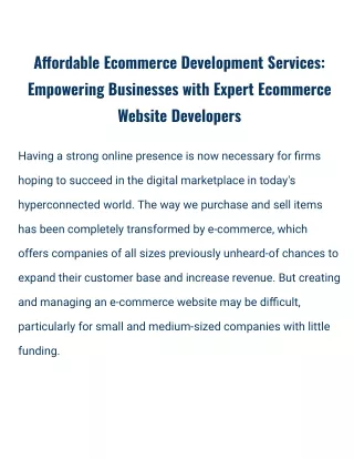 Affordable Ecommerce Development Services