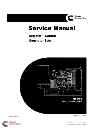 Cummins Onan DGGD Detector Control Generator Set Service Repair Manual