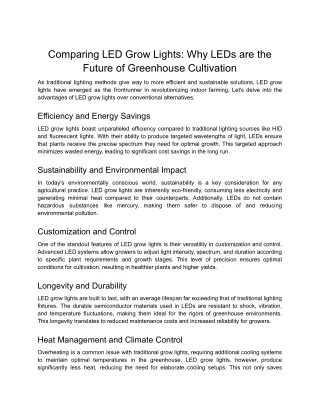 Comparing LED Grow Lights_ Why LEDs are the Future of Greenhouse Cultivation