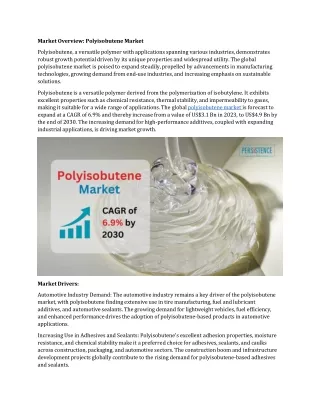 Polyisobutene Market Trends: Exploring Future Growth Trajectories