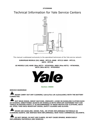 YALE (A872) NTA030SA LIFT TRUCK Service Repair Manual