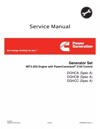 Cummins Onan DGHCC Generator Set (4BT3.5G5 Engine with PowerCommand 2100 Control) Service Repair Manual