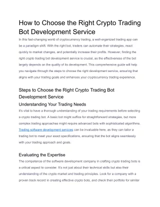 How to Choose the Right Crypto Trading Bot Development Service