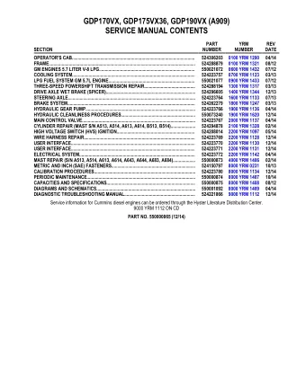 YALE (A909) GDP170VX LIFT TRUCK Service Repair Manual