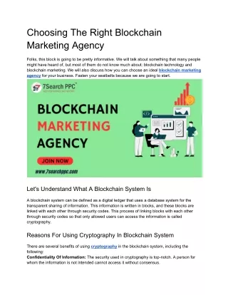 Choosing The Right Blockchain Marketing Agency