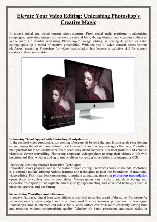 Elevate Your Video Editing: Unleashing Photoshop's Creative Magic