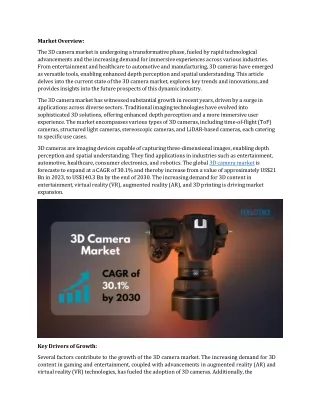 Emerging Technologies Reshaping the 3D Camera Market: A Deep Dive