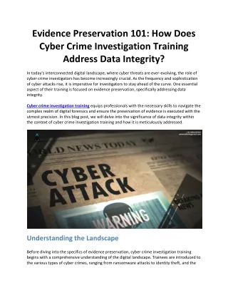 Evidence Preservation 101: How Does Cyber Crime Investigation Training Address D