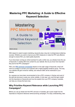 Mastering PPC Marketing: A Guide to Effective Keyword Selection