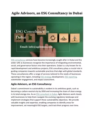 Agile Advisors, an ESG Consultancy in Dubai