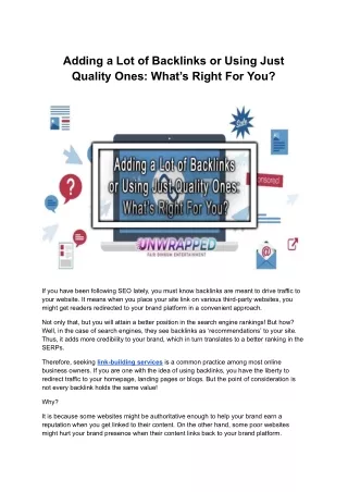 Adding a Lot of Backlinks or Using Just Quality Ones: What’s Right For You?