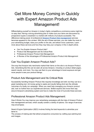 Get More Money Coming in Quickly with Expert Amazon Product Ads Management - Google Docs