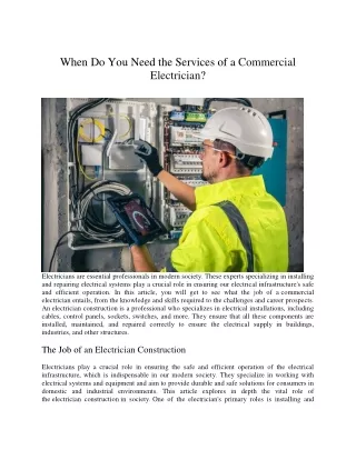 When Do You Need the Services of a Commercial Electrician