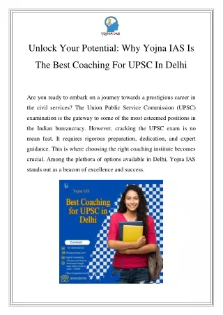 Unlock Your Potential: Why Yojna IAS Is The Best Coaching For UPSC In Delhi