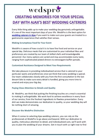 Creating memories for your special day with ajax's best wedding caterers