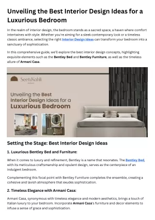 Unveiling the Best Interior Design Ideas for a Luxurious Bedroom