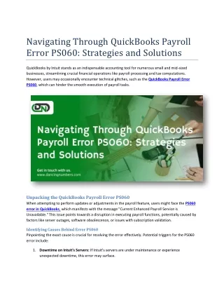 Navigating Through QuickBooks Payroll Error PS060 Strategies and Solutions