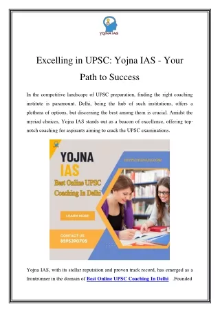 Excelling in UPSC: Yojna IAS - Your Path to Success