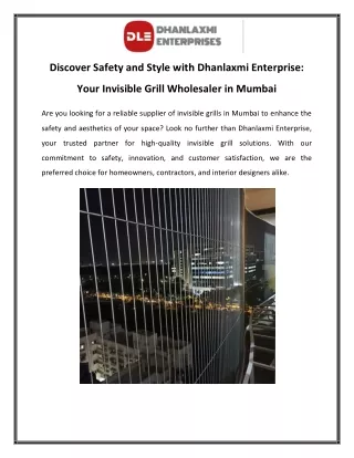 Discover Safety and Style with Dhanlaxmi Enterprise Your Invisible Grill Wholesaler in Mumbai