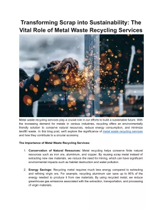 Transforming Scrap into Sustainability - The Vital Role of Metal Waste Recycling Services