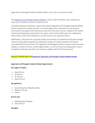 Zygomatic and Pterygoid Implants Market Analysis, Size, Share, and Forecast 2031