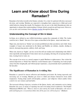 Learn and Know about Sins During Ramadan