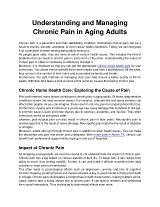 Understanding and Managing Chronic Pain in Aging Adults