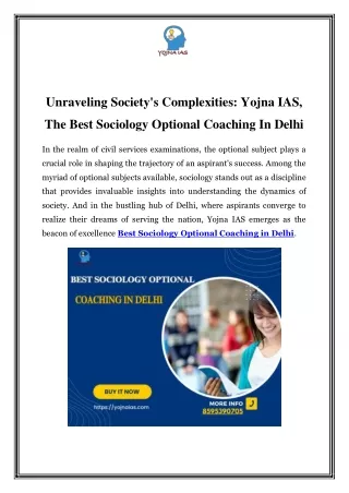 Yojna IAS, The Best Sociology Optional Coaching In Delhi