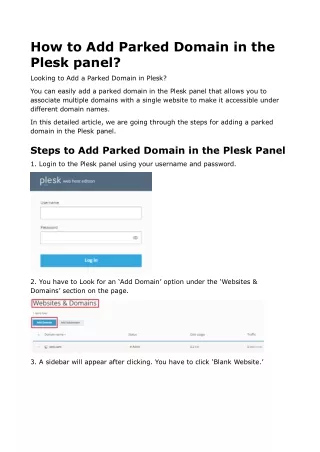 How to Add Parked Domain in the Plesk panel