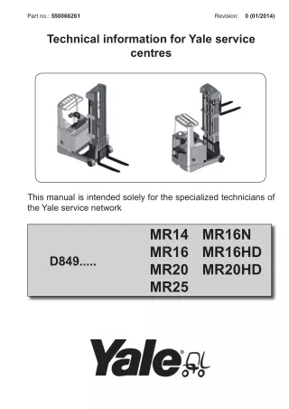 YALE (D849) MR20 LIFT TRUCK Service Repair Manual