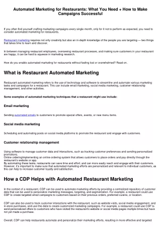 Automated Marketing for Restaurants: What You Need   How to Make Campaigns Successful