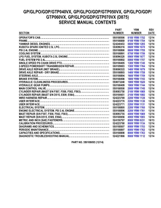 YALE (D875) GDP040VX LIFT TRUCK Service Repair Manual