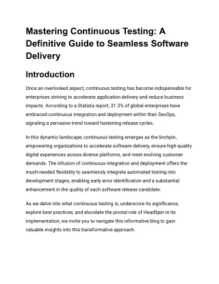 Mastering Continuous Testing_ A Definitive Guide to Seamless Software Delivery