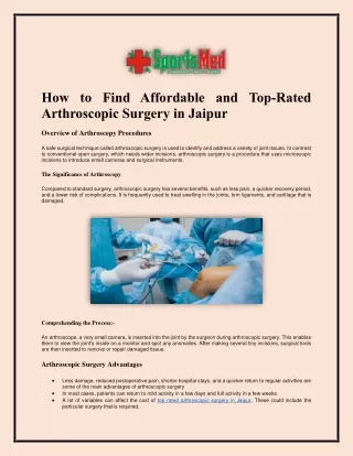 How to Find Affordable and Top Rated Arthroscopic Surgery in Jaipur