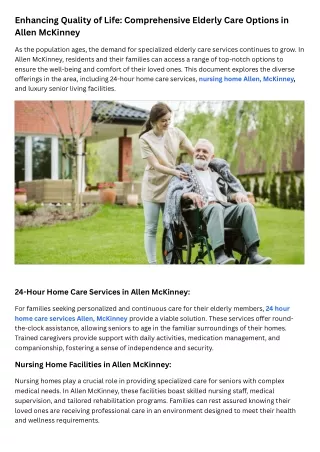 Enhancing Quality of Life Comprehensive Elderly Care Options in Allen McKinney