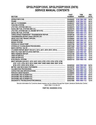 YALE (D878) GDP155VX LIFT TRUCK Service Repair Manual