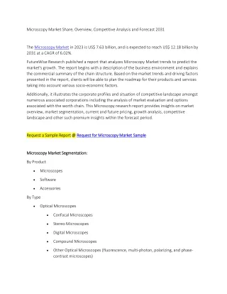 Microscopy Market Share, Overview, Competitive Analysis and Forecast 2031