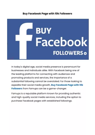 Buy Facebook Page with 10k Followers