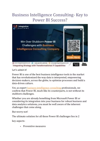 Business Intelligence Consulting Key to Power BI Success
